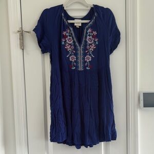 Blue Dress with Floral Embroidery